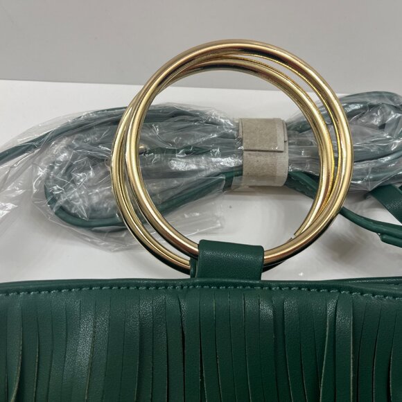 Fringe Tiered /Tassel/ Gold Hoop / Bohemian Crossbody/ Retro 70s - Green - NWT - Picture 4 of 7